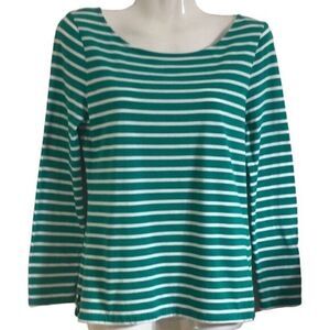 Boden top Size 2 cotton round neckline long sleeve green and white striped‎